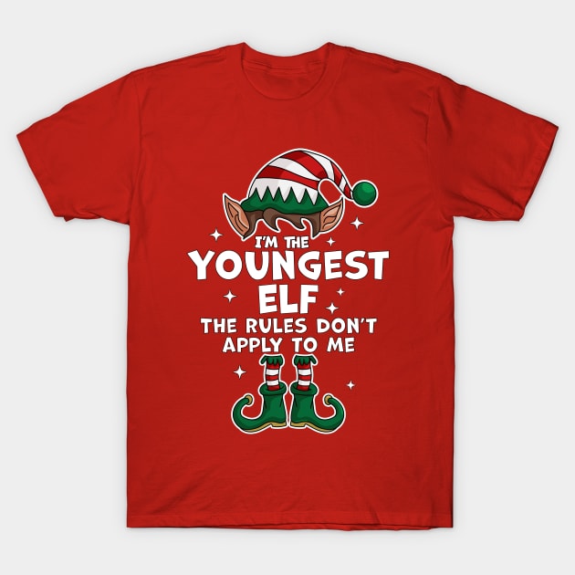 I'm The Youngest Elf Xmas Family Matching Funny Christmas T-Shirt by OrangeMonkeyArt